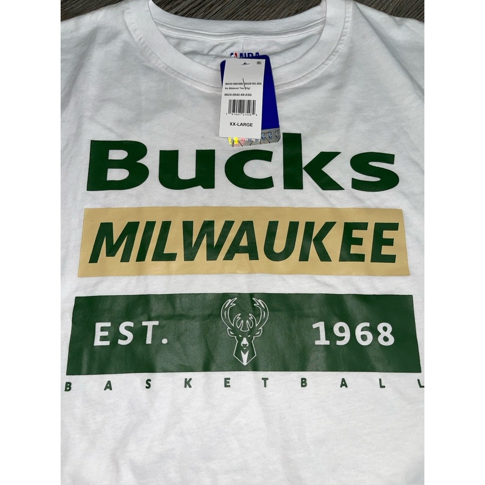 NBA Milwaukee Bucks white T-shirt men's‎ Size XXL NWT